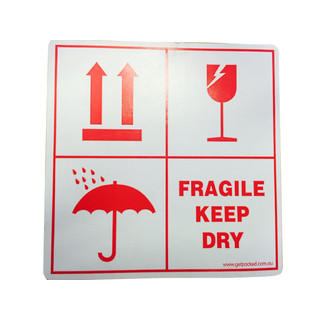 Fragile Labels - White with Red printing "Fragile Keep Dry"